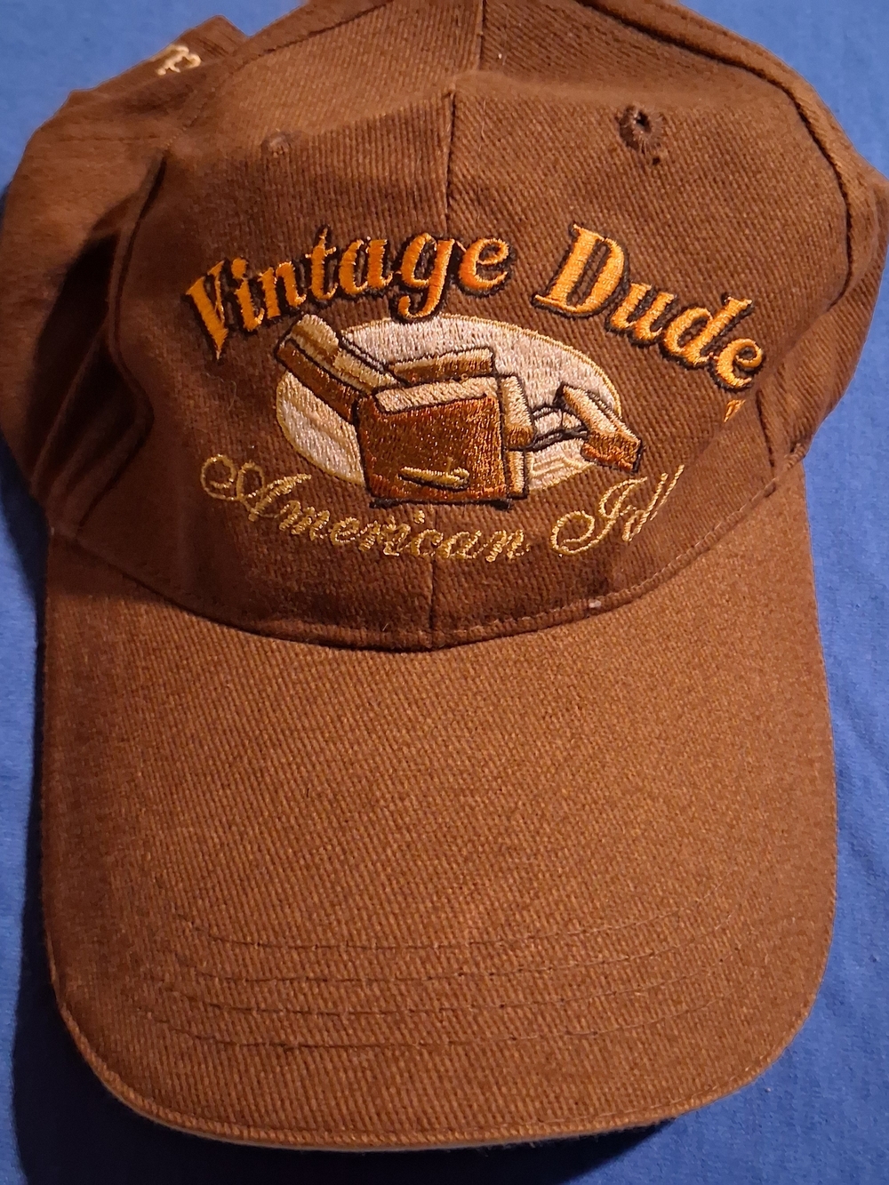 Vintage Brown Baseball Cap with Gold Embroidery - Vintage